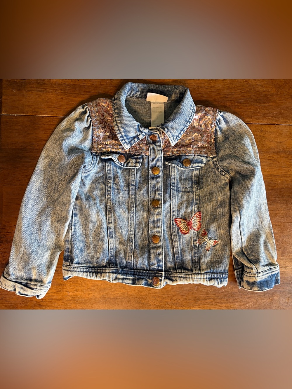 Girls Little Lass Denim Jacket with Rose Gold Sequins